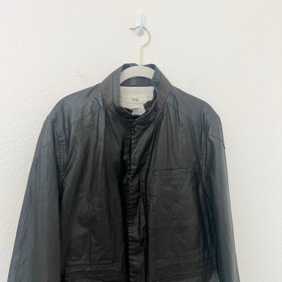 [WRK] Work.Rest.Karma Dark Brown Coated Linen Cargo Bush Coat Jacket Sz Medium M - Picture 3 of 12